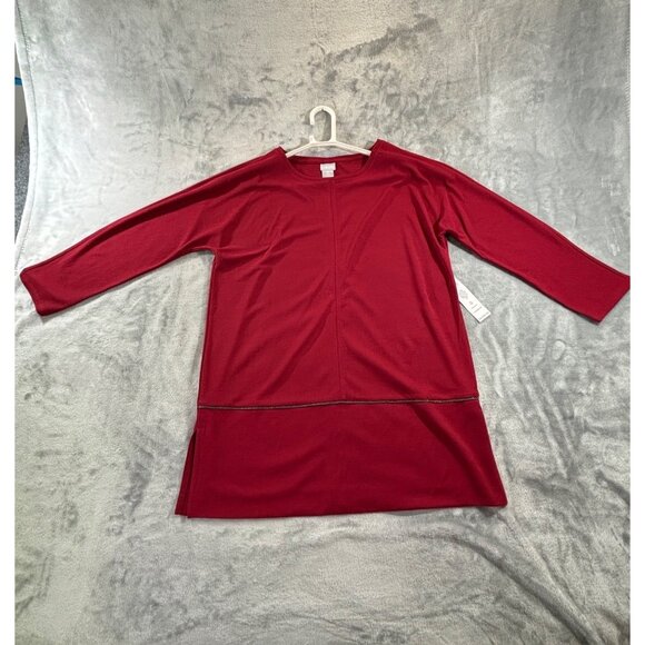 Chico’s Blouse Women's Small Wine Burgundy Mesh Hem Beaded Tunic - Picture 1 of 11